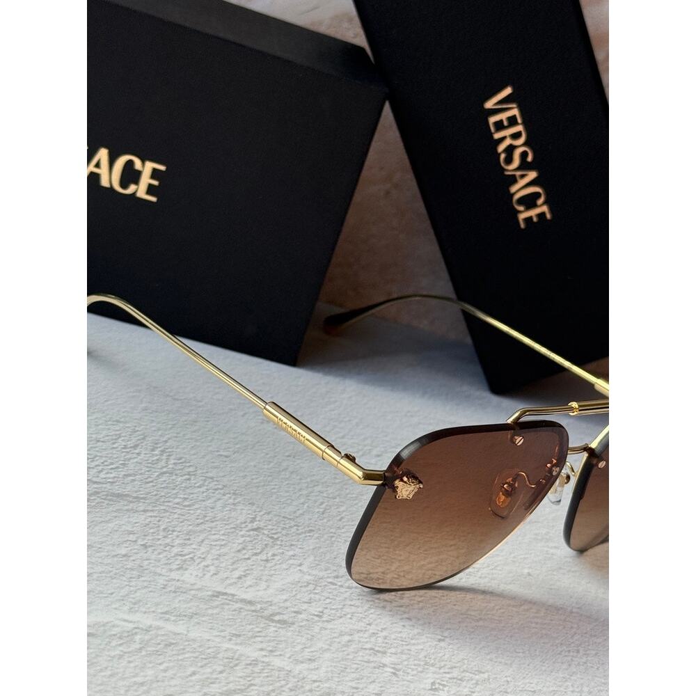 NEW Versace VE2296 Aviator Sunglasses in Gold Brown - Picture 4 of 7